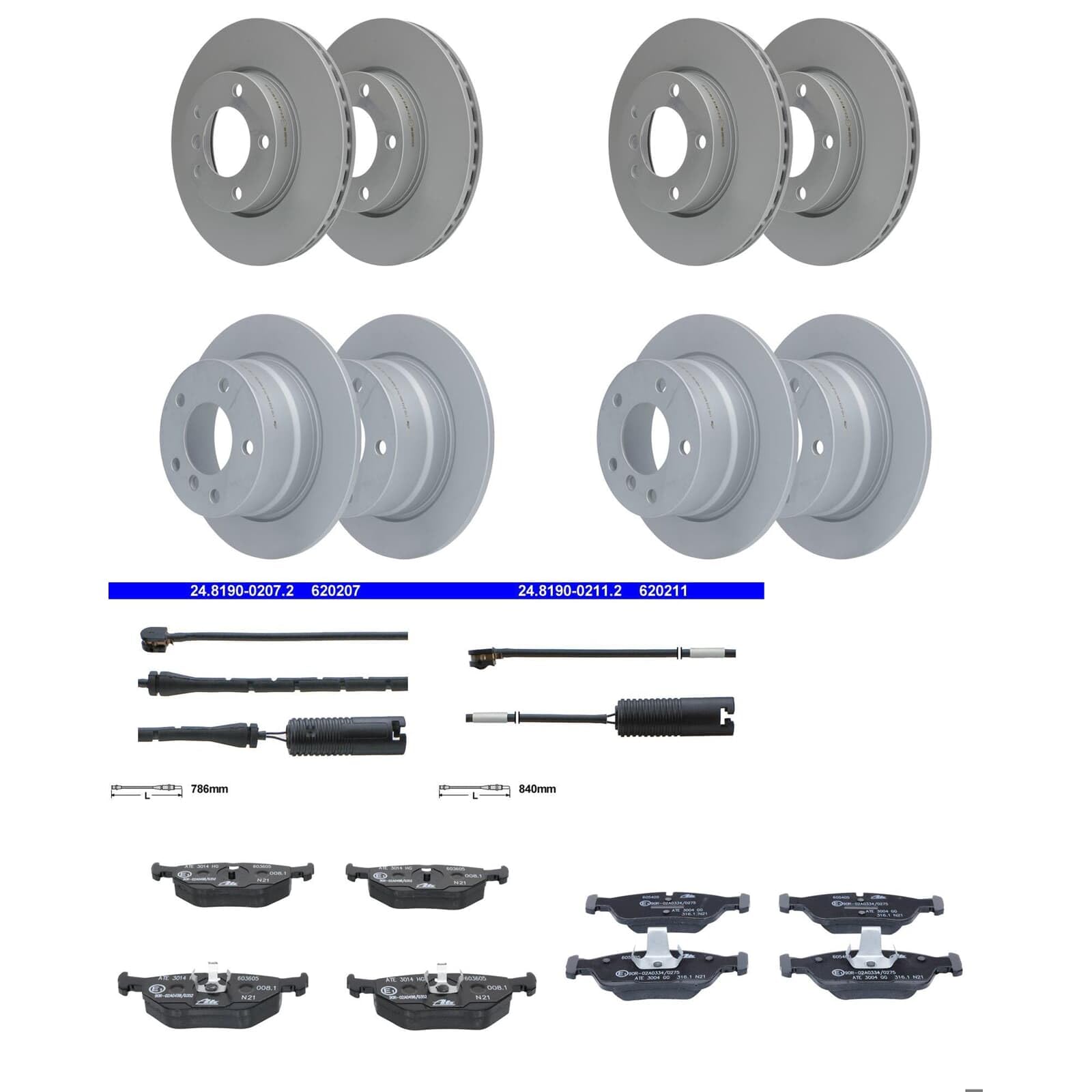 ATE Bremsscheiben + Beläge vorne + hinten passend für Z3 Coupe + Roadster von BandelOne