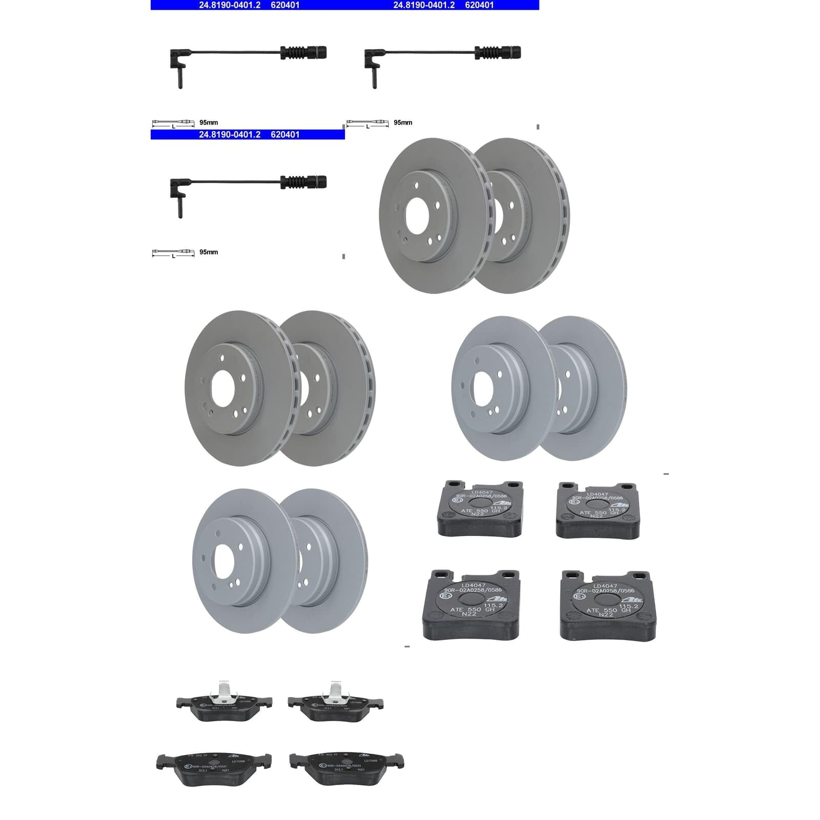 ATE Bremsscheiben + CERAMIC Beläge vorne + hinten für E-Klasse S210 T von BandelOne