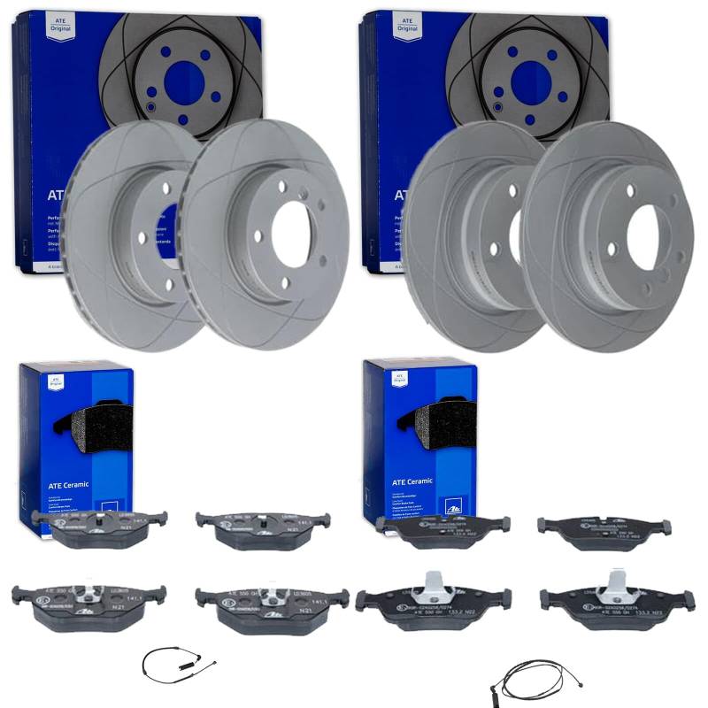 ATE PowerDisc Bremsscheiben + Beläge VA + HA passend für 3er E46 316i/318i von BandelOne