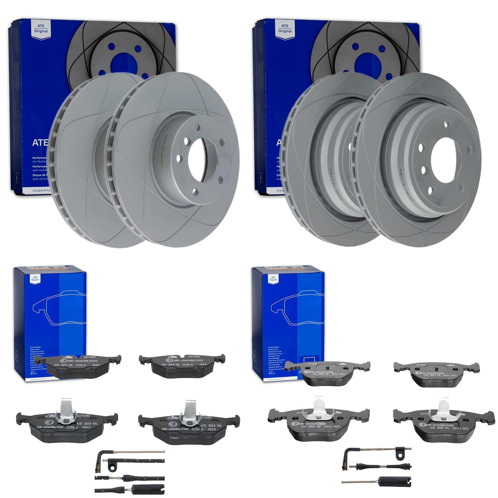 ATE PowerDisc Bremsscheiben + Beläge vorne + hinten passend für 5er E39 Kombi von BandelOne