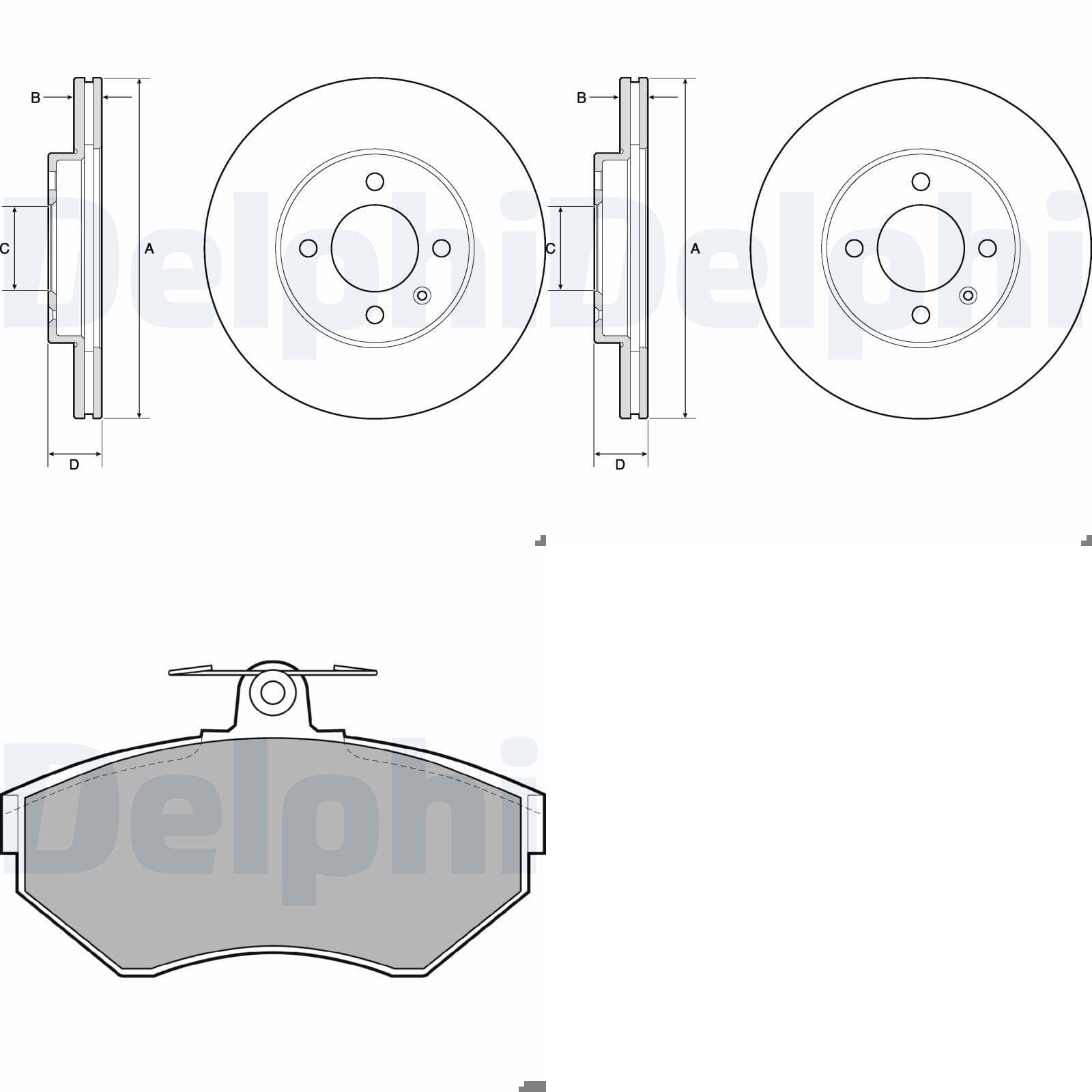 DELPHI Bremsscheiben 256mm + Beläge vorne passend für Golf 3 Kombi/Variant von BandelOne