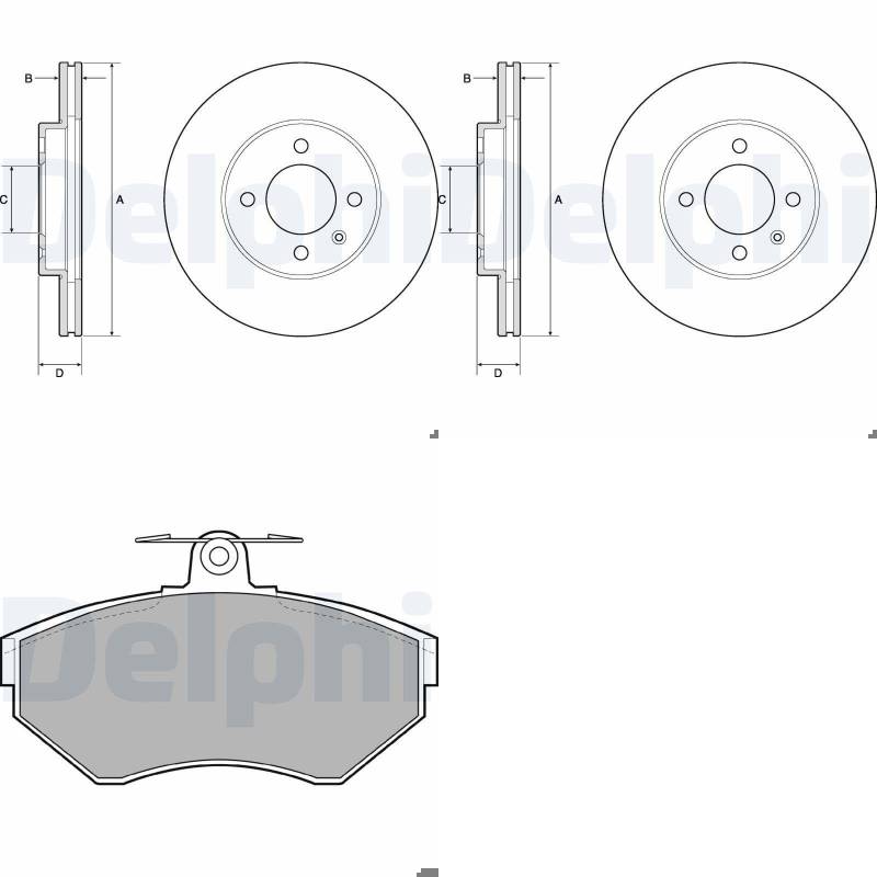 DELPHI Bremsscheiben 256mm + Beläge vorne passend für Golf 3 Kombi/Variant von BandelOne