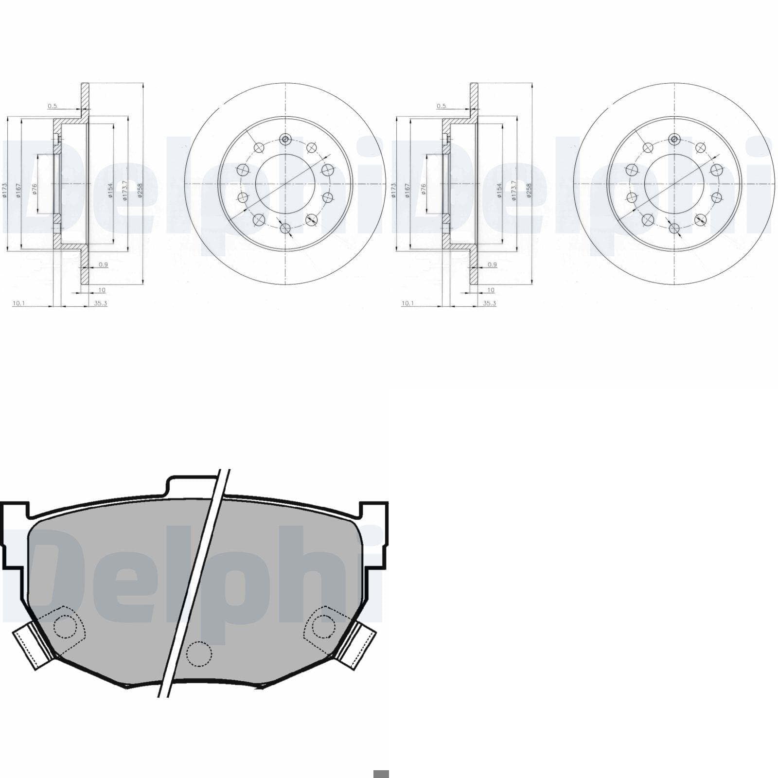 DELPHI Bremsscheiben 258mm + Beläge hinten passend für Coupe GK von BandelOne