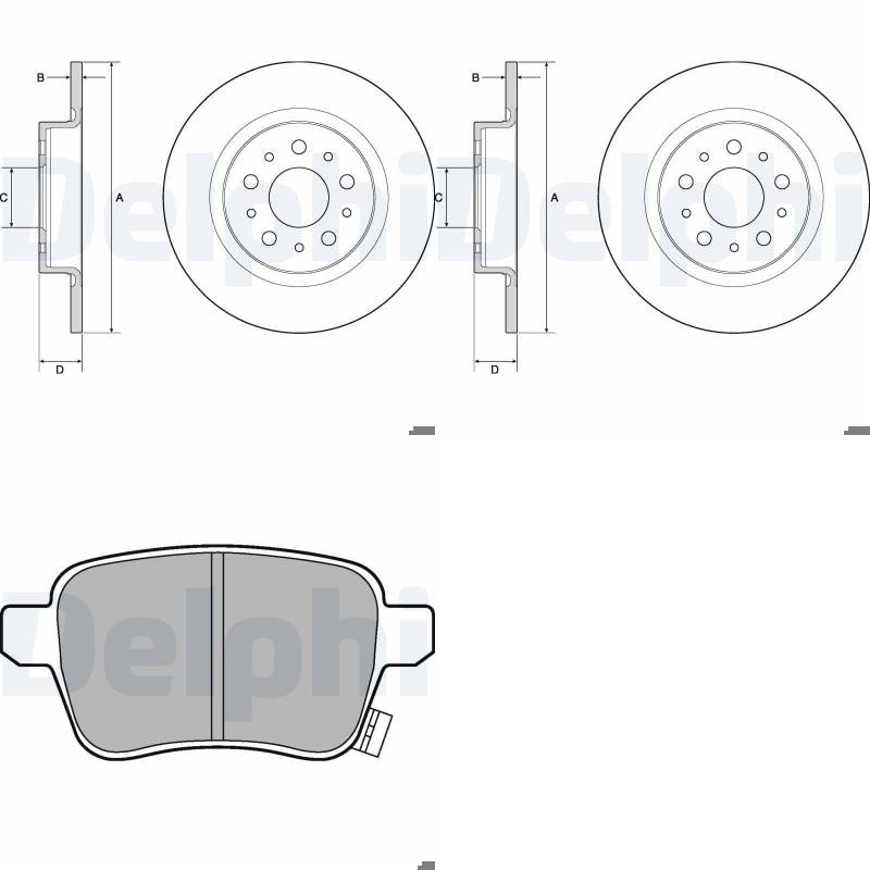 DELPHI Bremsscheiben 264mm + Beläge hinten passend für 500L 351 Minivan von BandelOne