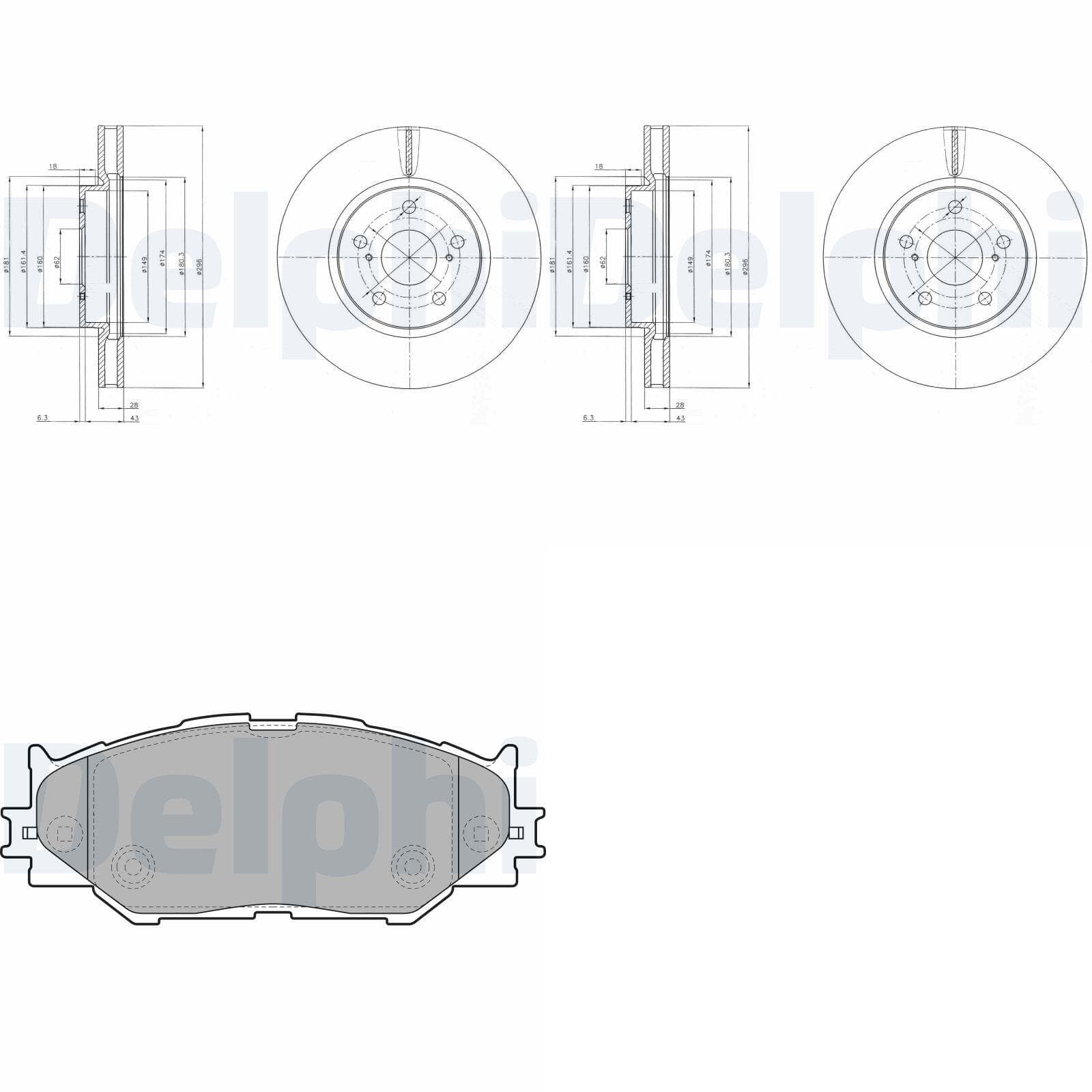 DELPHI Bremsscheiben 296mm + Beläge vorne passend für IS E2 + IS C Cabrio von BandelOne