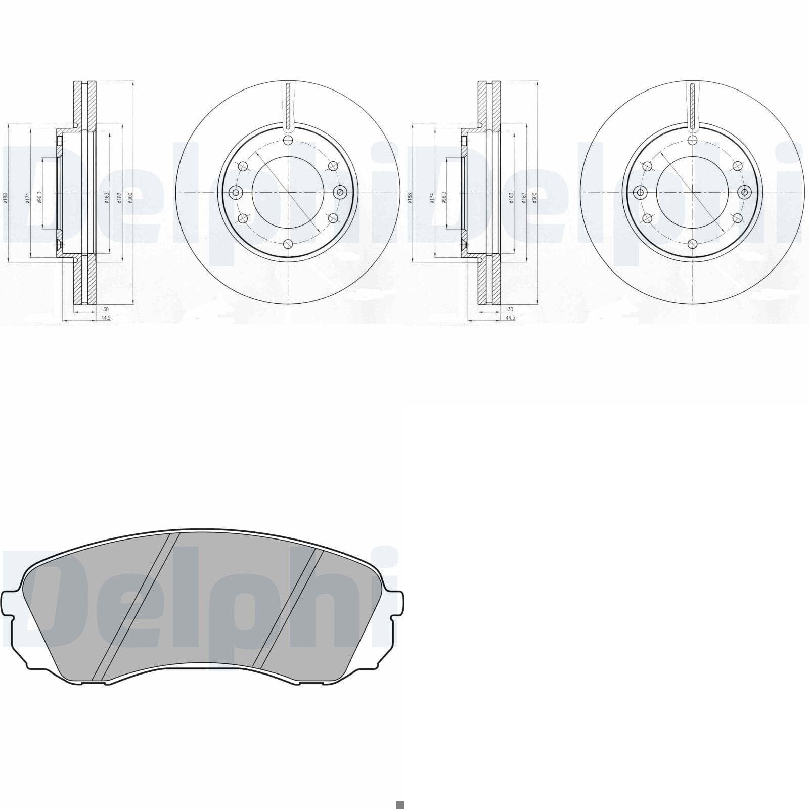 DELPHI Bremsscheiben 300mm + Beläge vorne passend für H-1 CARGO + TRAVEL von BandelOne