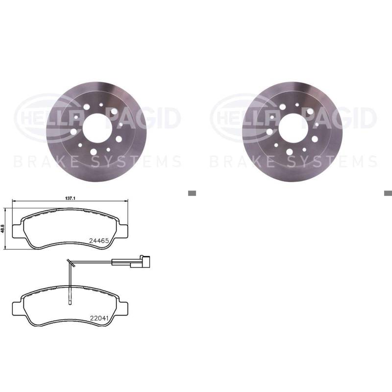 HELLA PAGID Bremsenset hinten passend für Ducato + Jumper + Boxer 250 von BandelOne