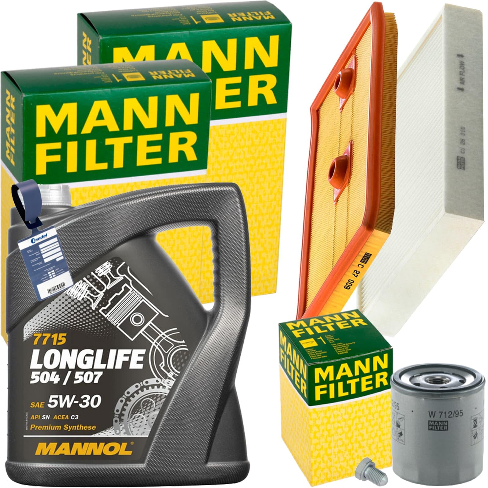 Inspektionspaket + 5L 504 5W-30 Öl passend für Polo 6R 1.2 + 1.4 TSI von BandelOne