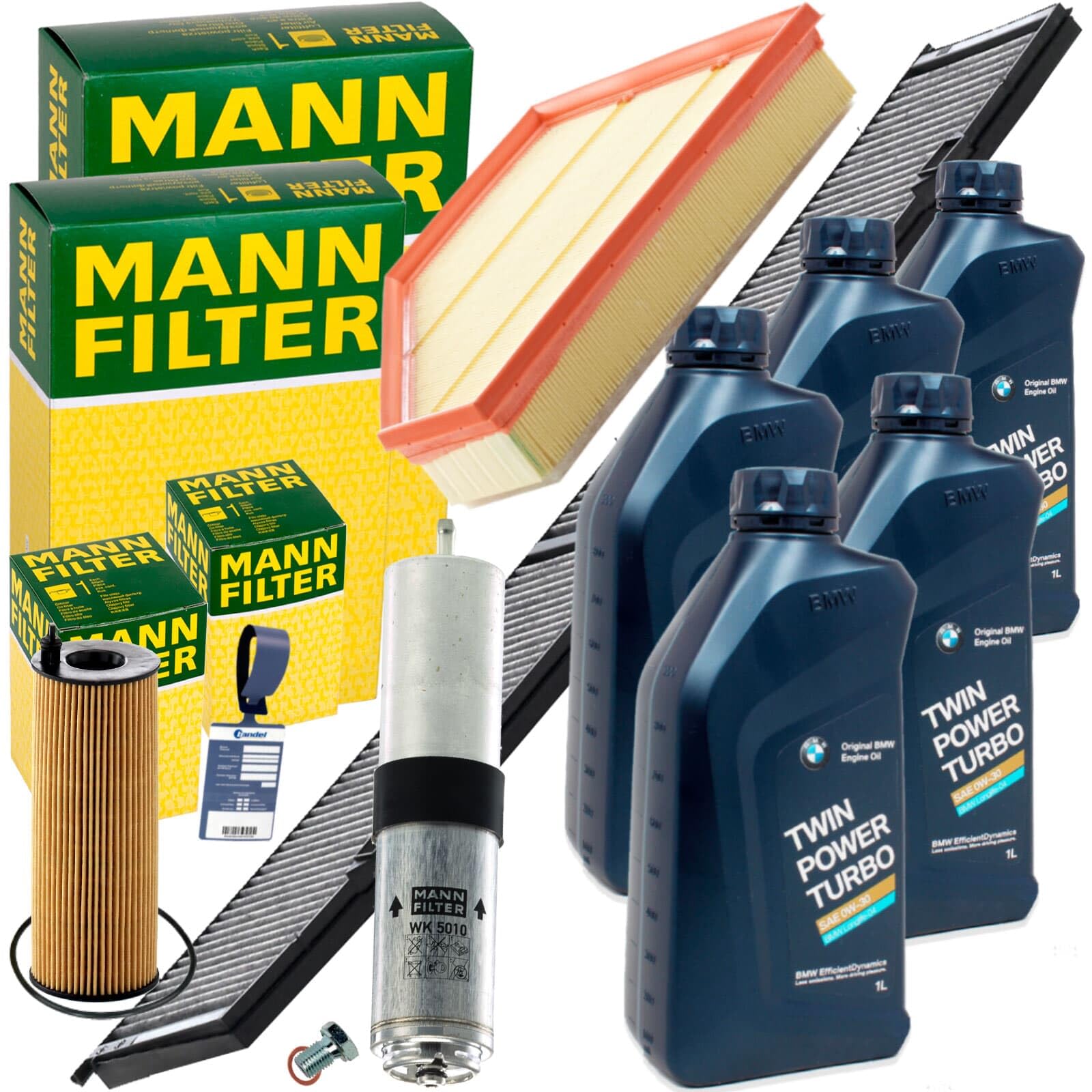 Inspektionspaket + 5x1L Öl 0W30 passend für 3er E90 X1 E84 von BandelOne