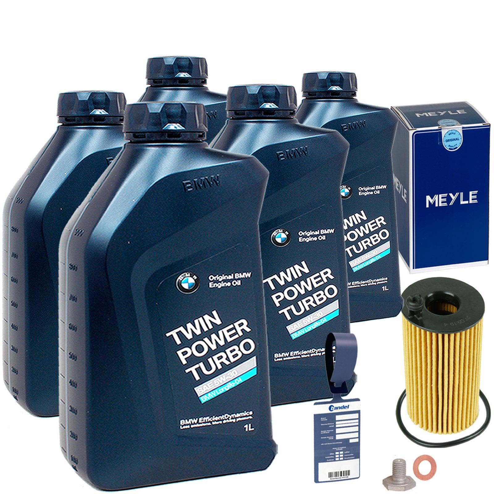 Inspektionspaket Ölwechsel Set Meyle Ölfilter + 5l Motoröl 5W-30 passend für 3er E90-93 F30 1er F20 F21 passend von BandelOne