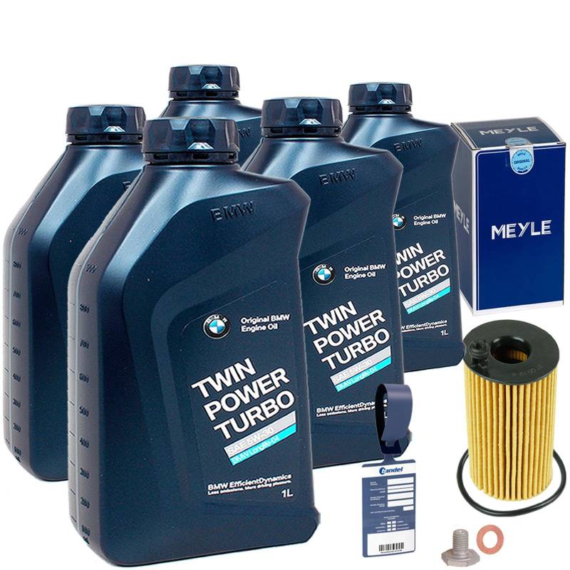Inspektionspaket Ölwechsel Set Meyle Ölfilter + 5l Motoröl 5W-30 passend für 3er E90-93 F30 1er F20 F21 passend von BandelOne