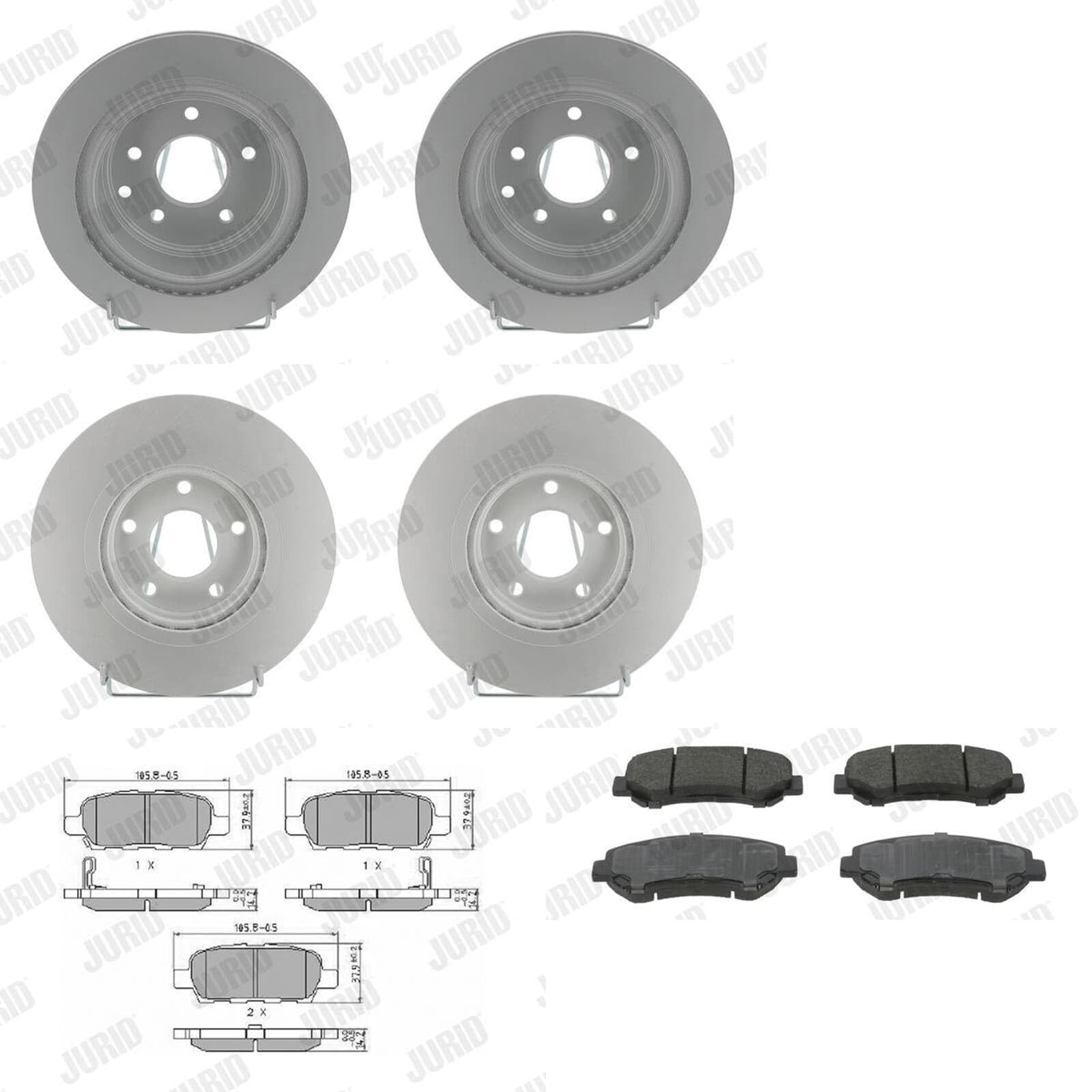 JURID Bremsscheiben + Beläge vorne + hinten passend für X-TRAIL T31 von BandelOne