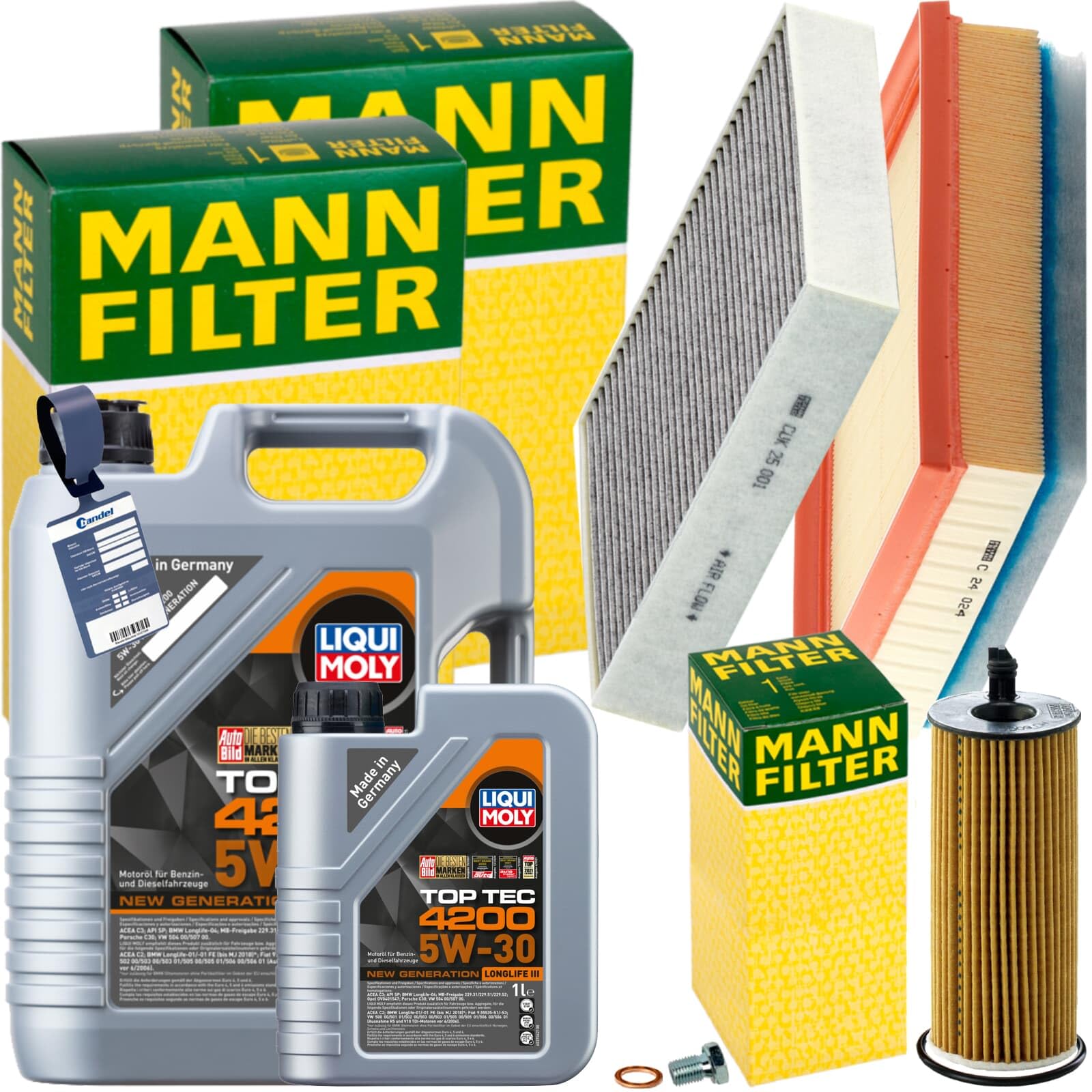 Inspektionspaket + 6L 5W-30 Öl passend für 1er F20 3er F30 4er von BandelOne