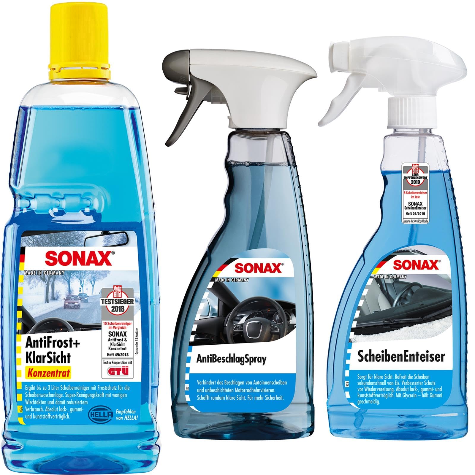 SONAX Winter-Set 3-teilig Scheibenenteiser Antifrost + Klarsicht Antibeschlagspray von BandelOne