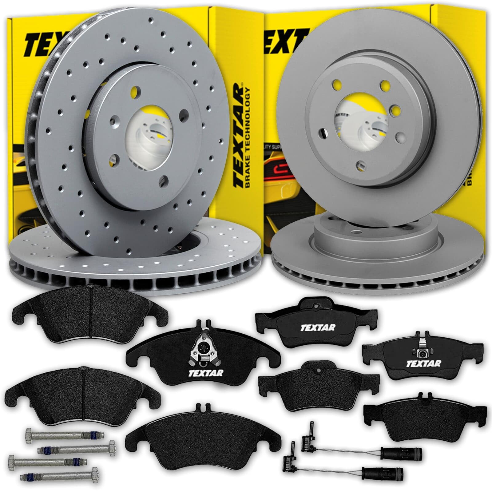 TEXTAR Bremsscheiben + Beläge vorne + hinten für E-Klasse W212 S212 von BandelOne