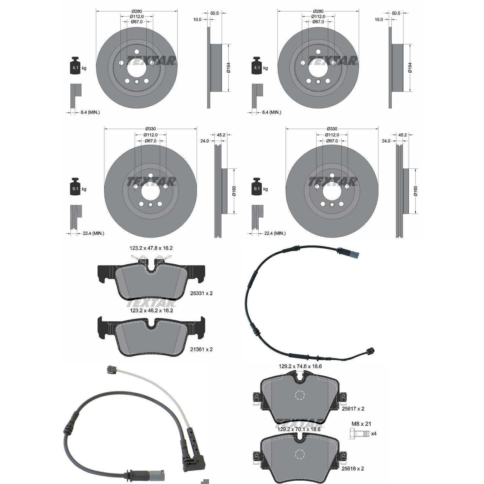 TEXTAR Bremsscheiben + Beläge vorne + hinten passend für 2er F46 Gran Tourer von BandelOne