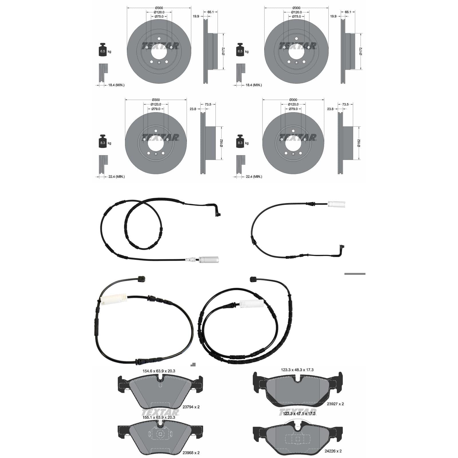 TEXTAR Bremsscheiben + Beläge vorne + hinten passend für 3er E90 E91 E92 E93 von BandelOne