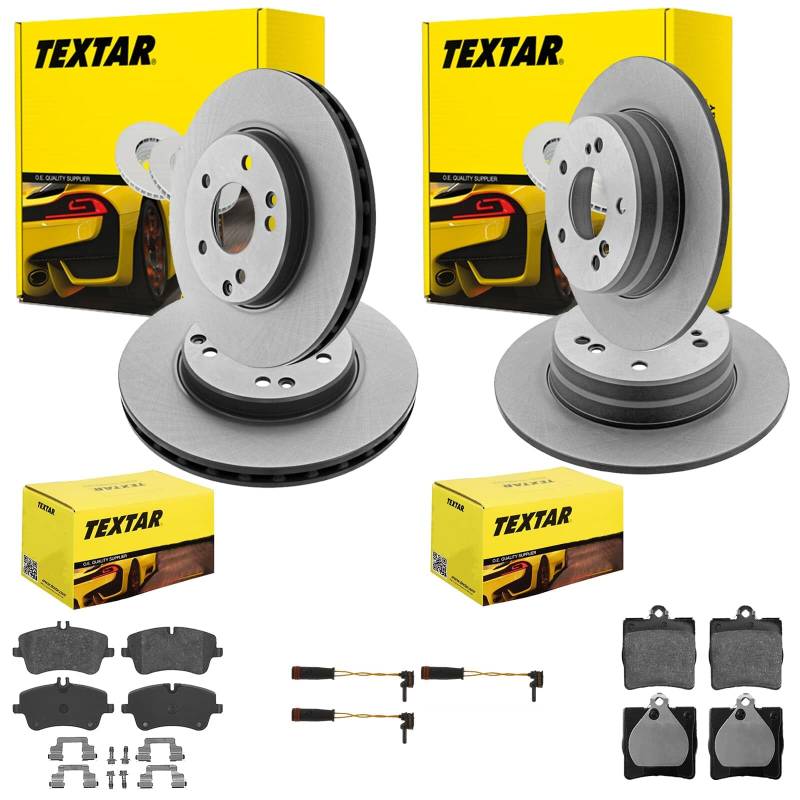 TEXTAR Bremsscheiben + Beläge vorne + hinten passend für C-Klasse W203 von BandelOne