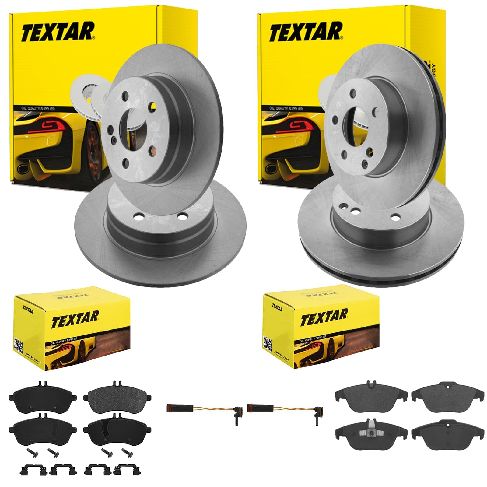 TEXTAR Bremsscheiben + Beläge vorne + hinten passend für C-Klasse W204 von BandelOne