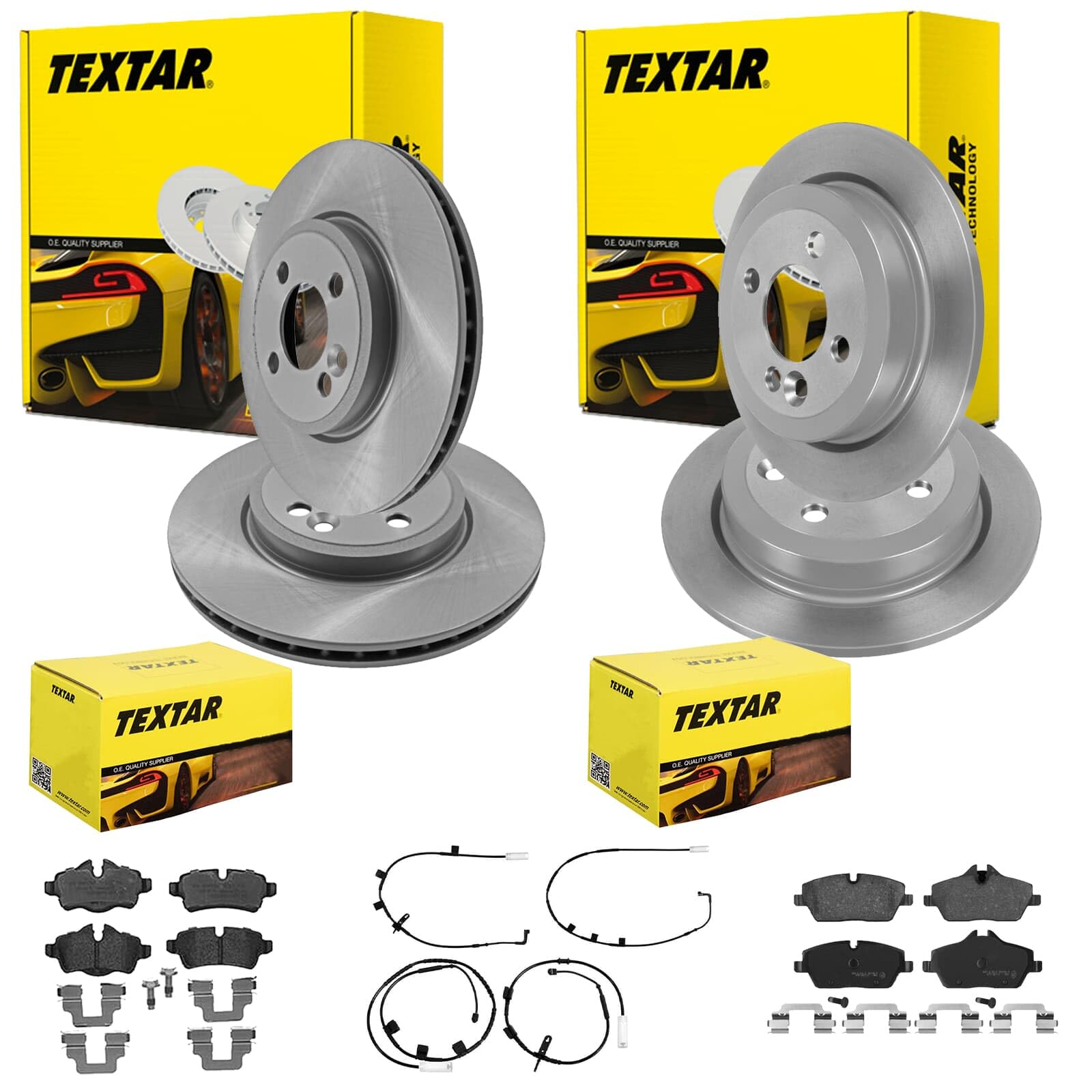 TEXTAR Bremsscheiben + Beläge vorne + hinten passend für Mini R55 R56 R57 R58 R59 von BandelOne