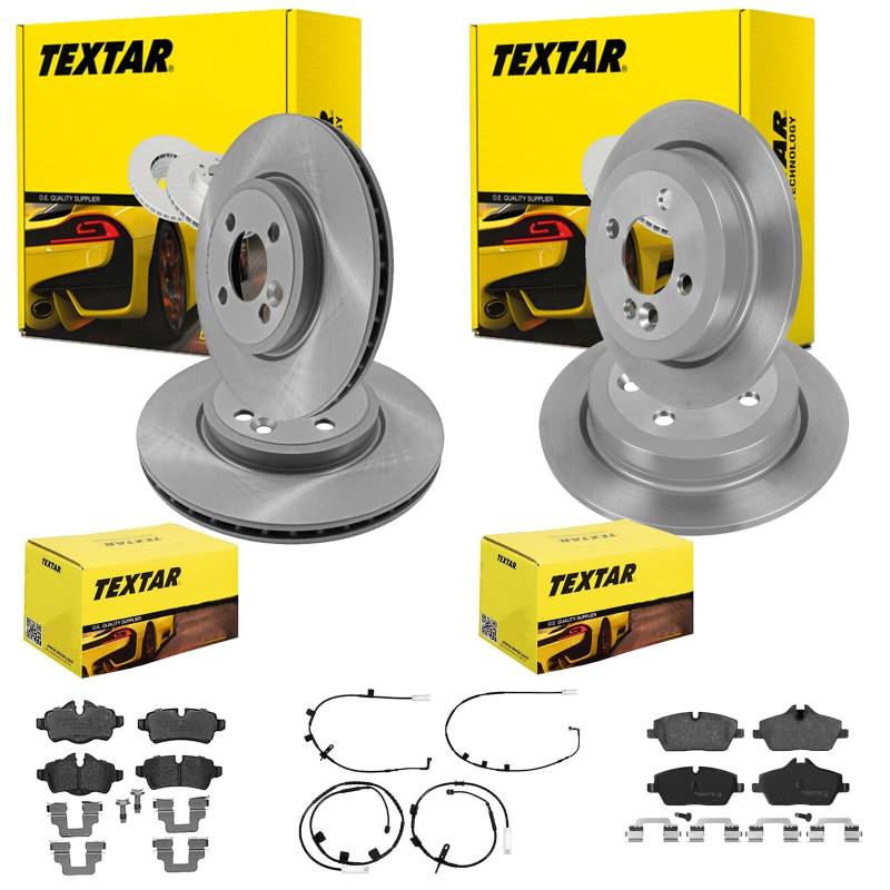 TEXTAR Bremsscheiben + Beläge vorne + hinten passend für Mini R55 R56 R57 R58 R59 von BandelOne