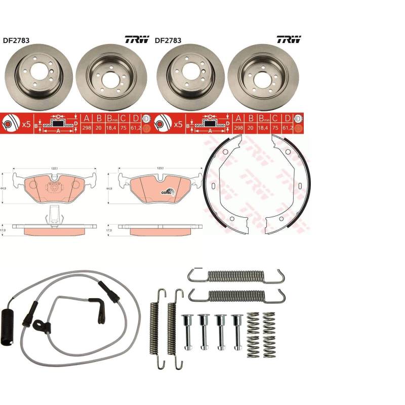 TRW Bremsscheiben + Beläge + Handbremse hinten passend für 5er E39 Kombi von BandelOne