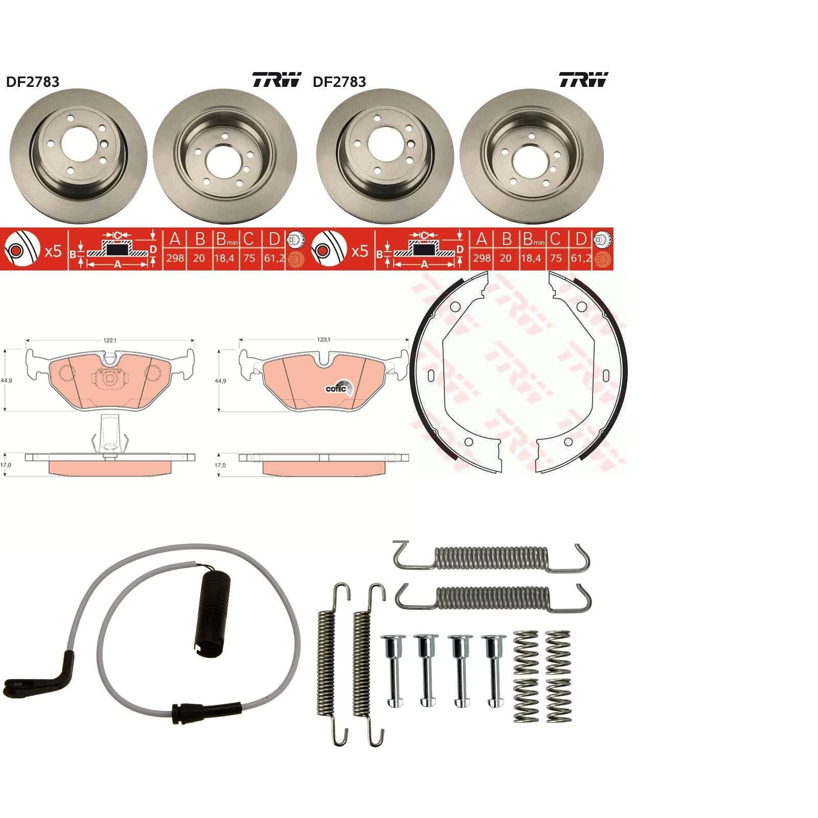 TRW Bremsscheiben + Beläge + Handbremse hinten passend für 5er E39 Limo von BandelOne