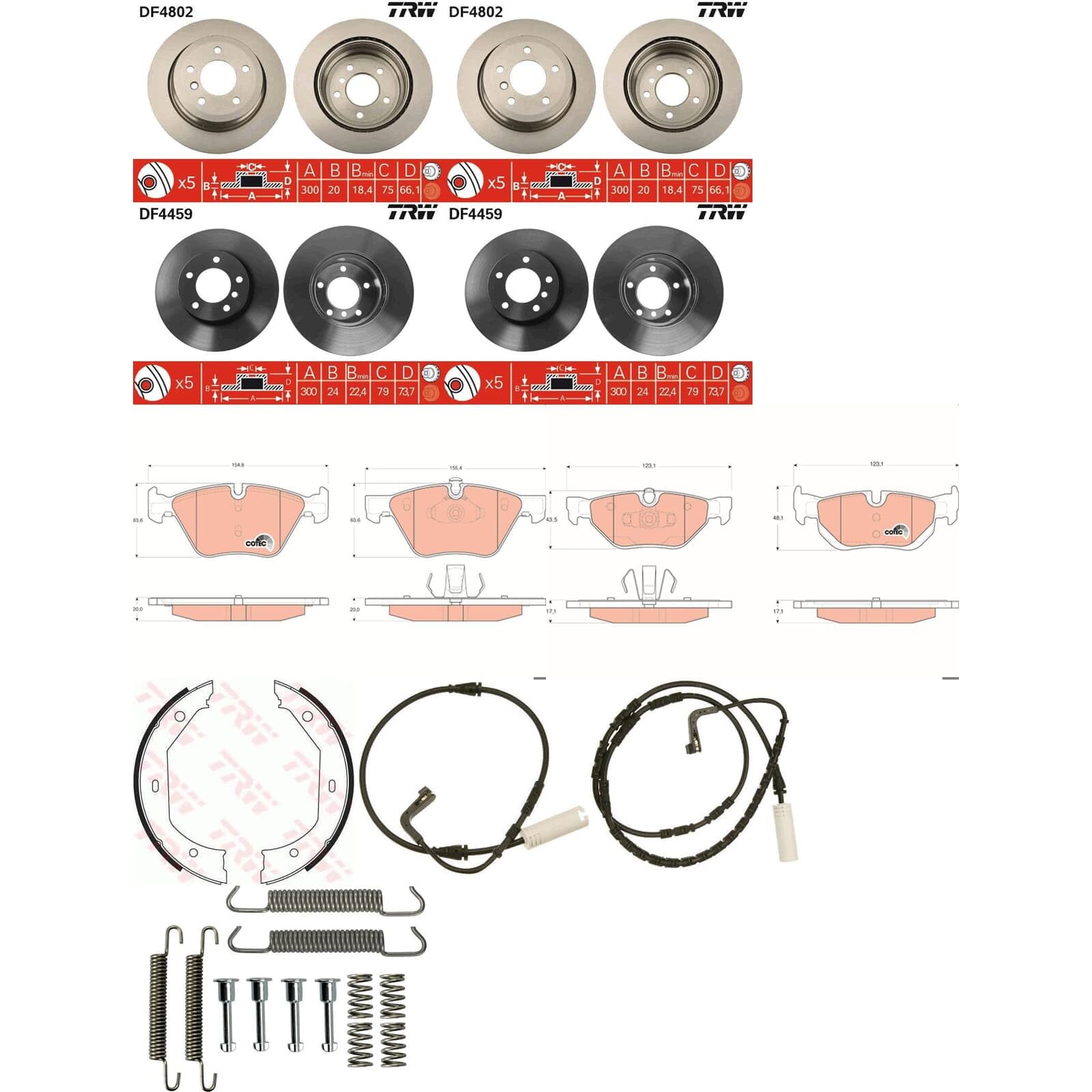 TRW Bremsscheiben + Beläge + Handbremse passend für 3er E91 Touring von BandelOne