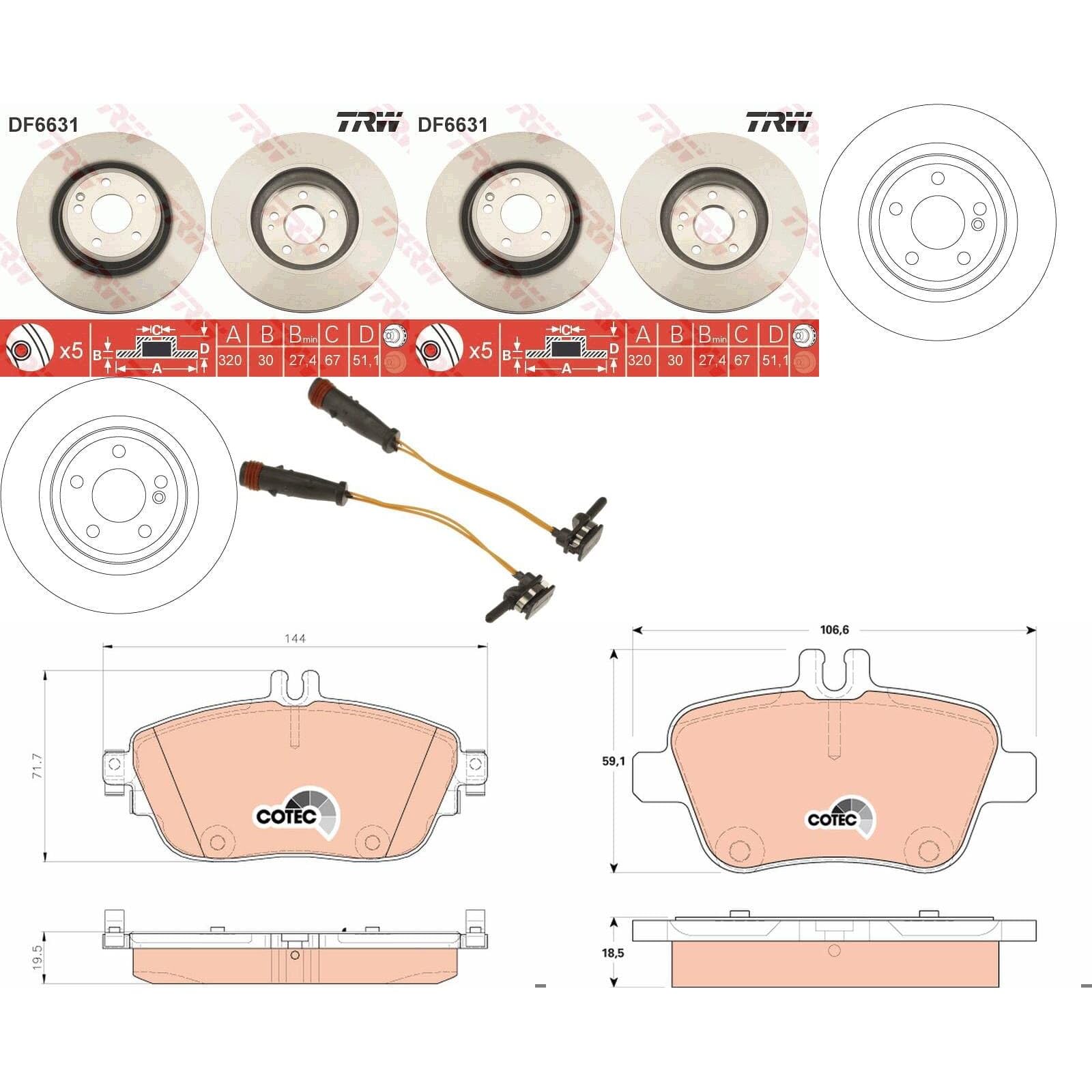 TRW Bremsscheiben + Beläge passend für A/B-Klasse W176 W246 117 156 von BandelOne