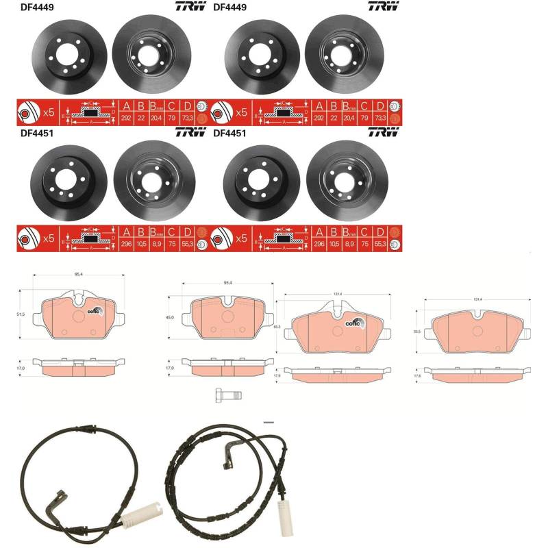 TRW Bremsscheiben + Beläge vorne + hinten passend für 1 E87 5-Türer 3er E90 von BandelOne