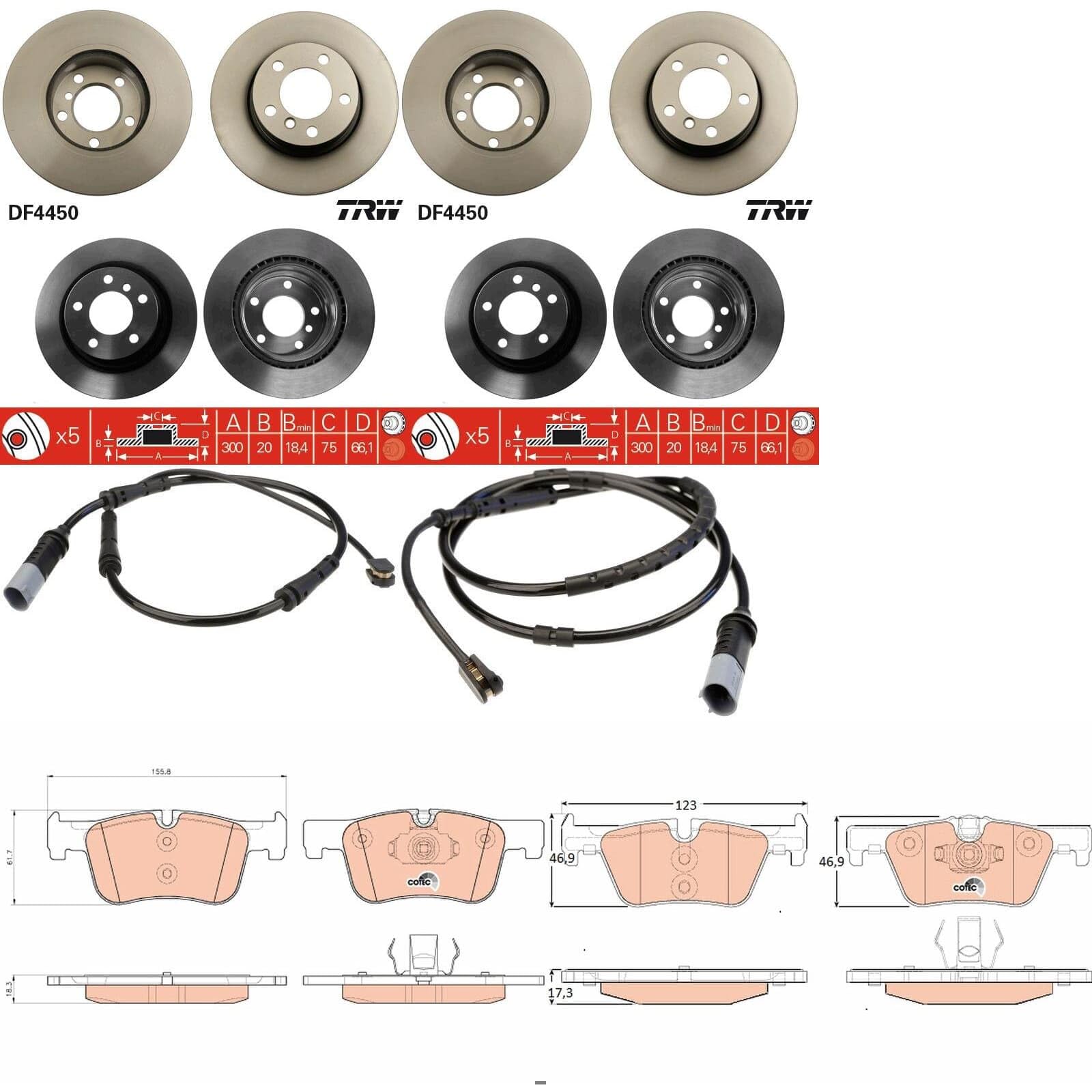 TRW Bremsscheiben + Beläge vorne + hinten passend für 1er F20 F21 120i/d von BandelOne