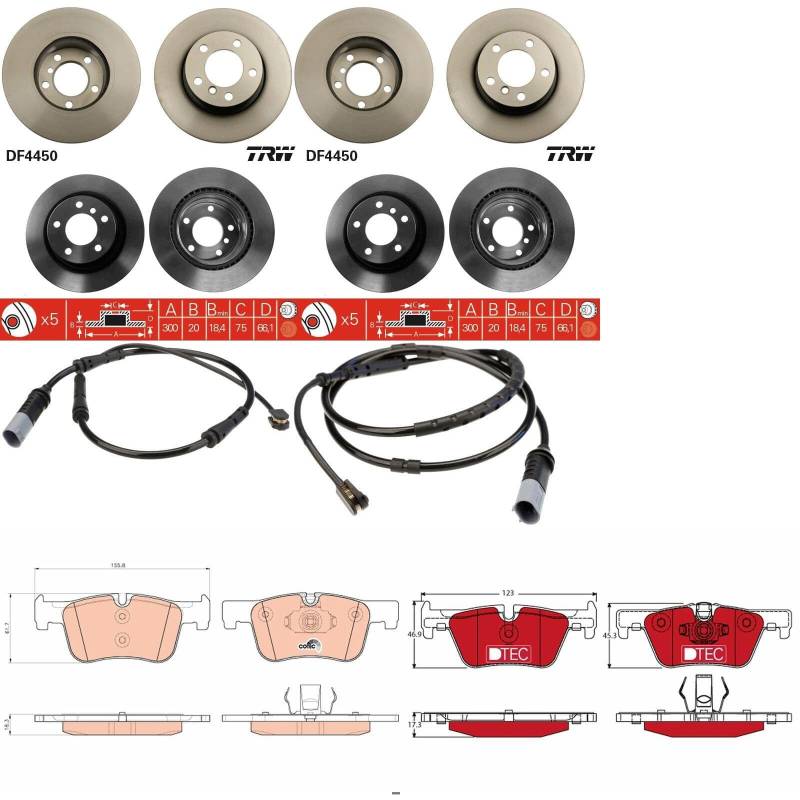 TRW Bremsscheiben + Beläge vorne + hinten passend für 1er F20 F21 120i/d von BandelOne