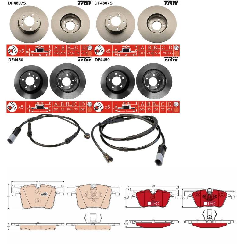 TRW Bremsscheiben + Beläge vorne + hinten passend für 1er F20 F21 2er F22 F23 von BandelOne