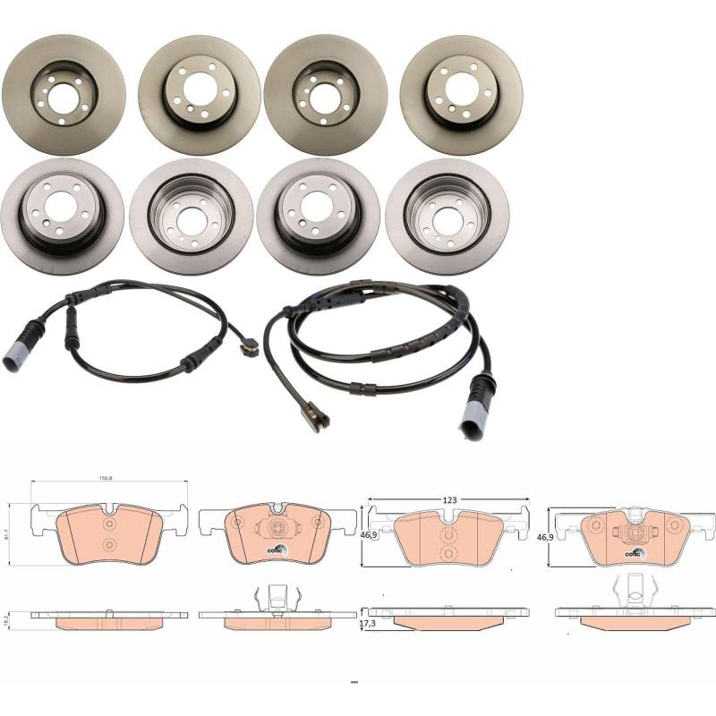 TRW Bremsscheiben + Beläge vorne + hinten passend für 3er F30 F31 F34 von BandelOne