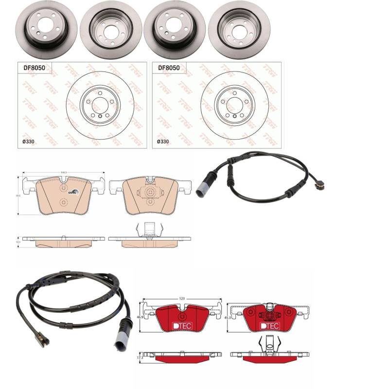 TRW Bremsscheiben + Beläge vorne + hinten passend für 3er F30 F31 F34 von BandelOne