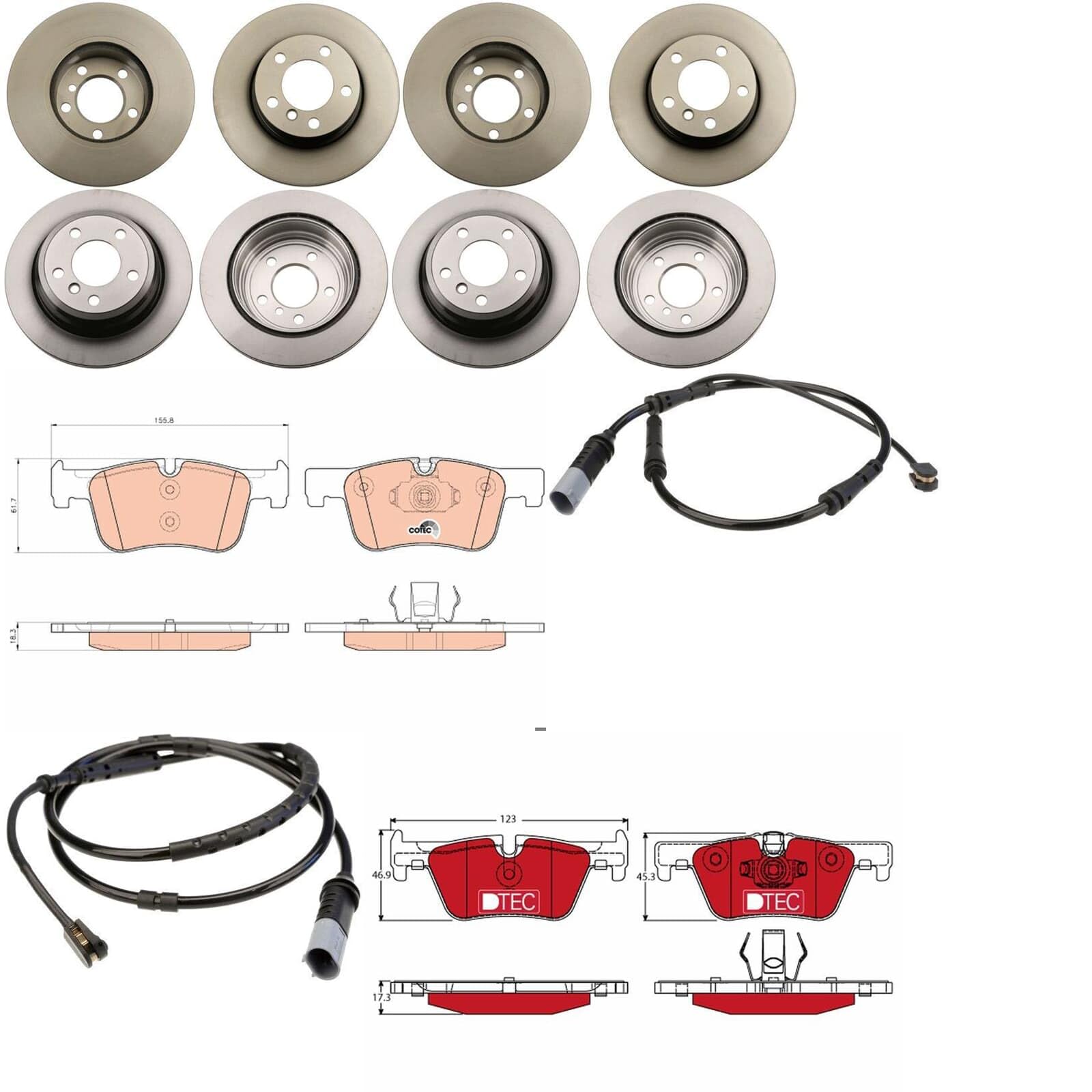 TRW Bremsscheiben + Beläge vorne + hinten passend für 4er F32 F36 von BandelOne