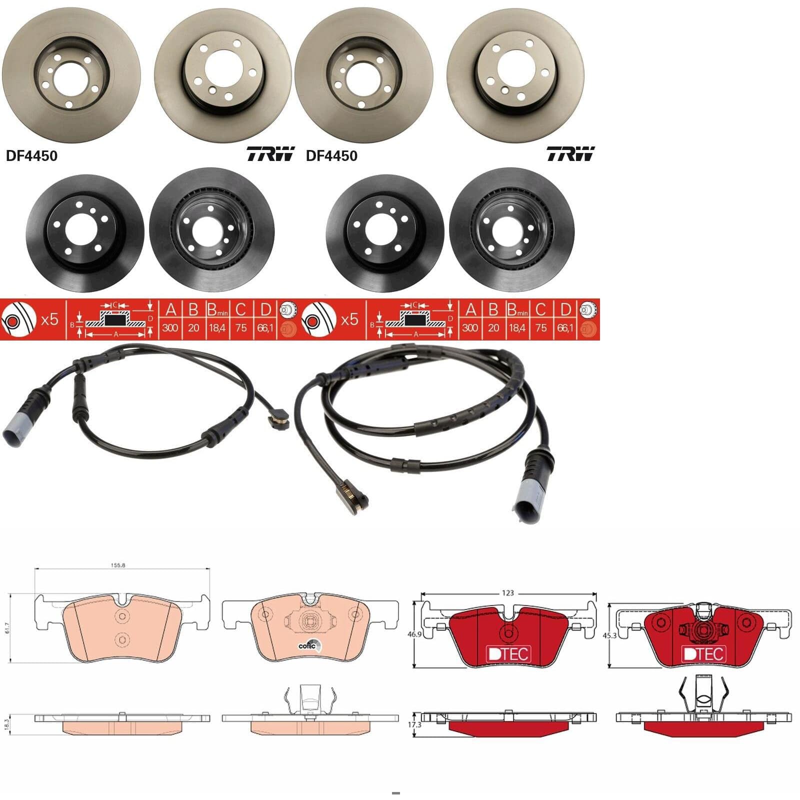 TRW Bremsscheiben + Beläge vorne + hinten passend für 4er F32 F36 von BandelOne