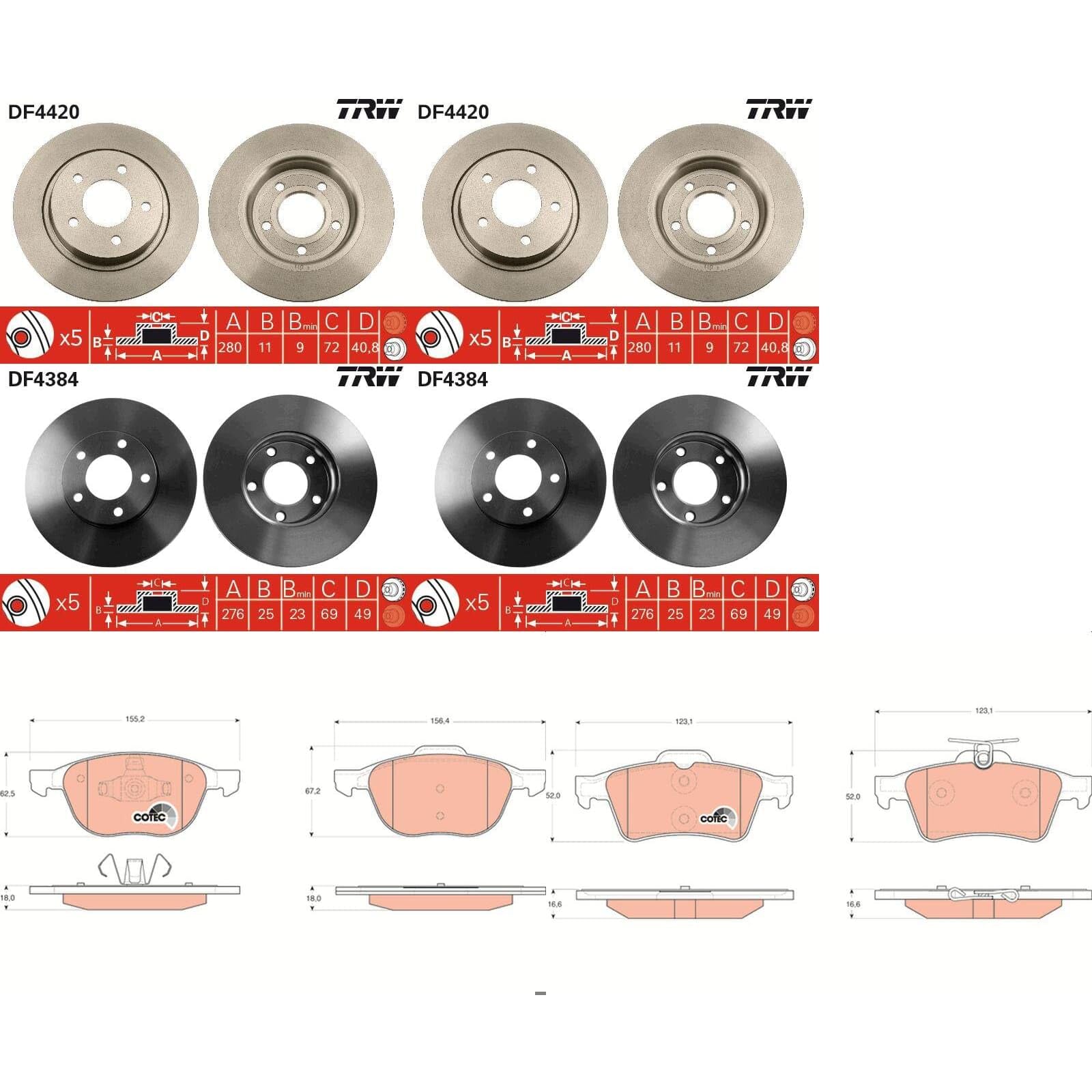 TRW Bremsscheiben + Beläge vorne + hinten passend für 5 CR CW Bj 2005-2018 von BandelOne