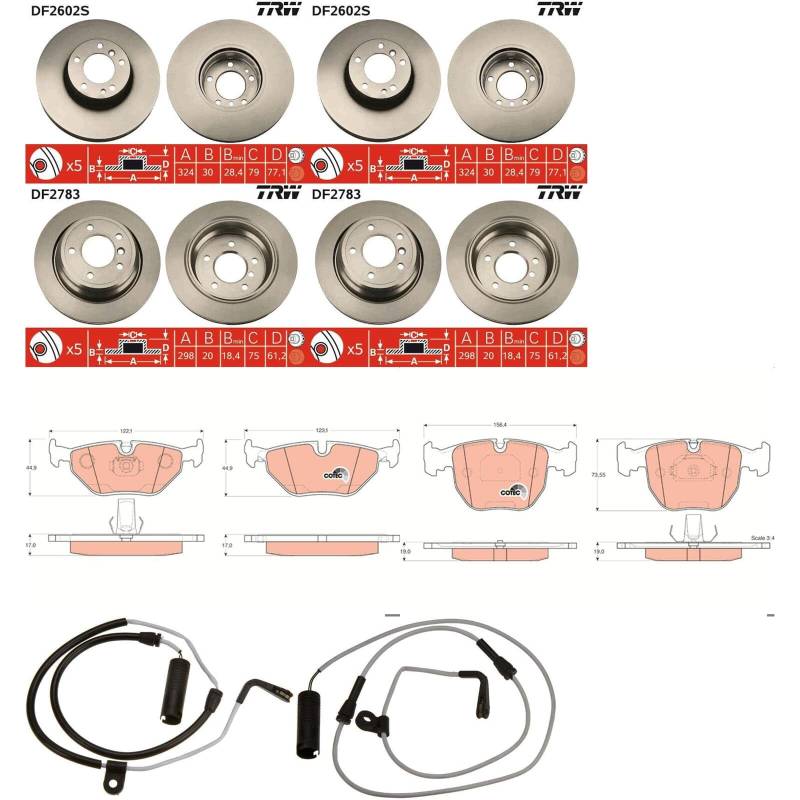 TRW Bremsscheiben + Beläge vorne + hinten passend für 5er E39 Touring von BandelOne