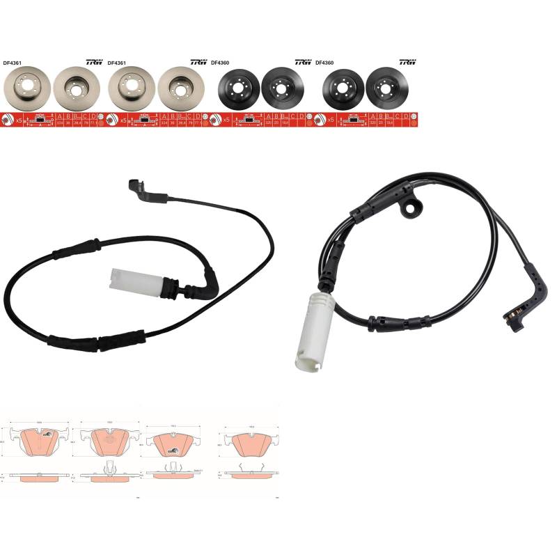 TRW Bremsscheiben + Beläge vorne + hinten passend für 5er E60 + 6er E63 E64 von BandelOne