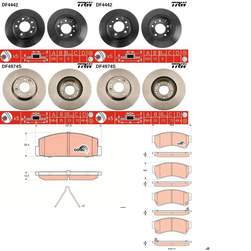 TRW Bremsscheiben + Beläge vorne + hinten passend für 6 GH Bj. 2008-2012 von BandelOne