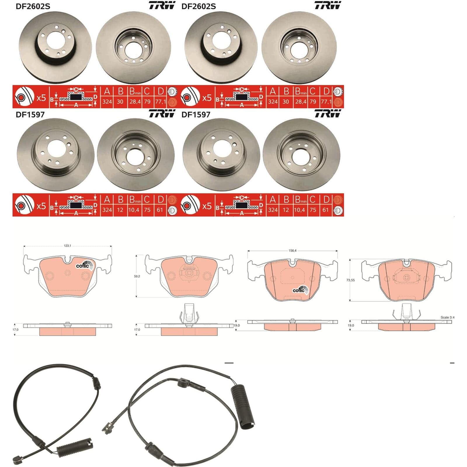 TRW Bremsscheiben + Beläge vorne + hinten passend für 7er E38 nur 740i iL von BandelOne