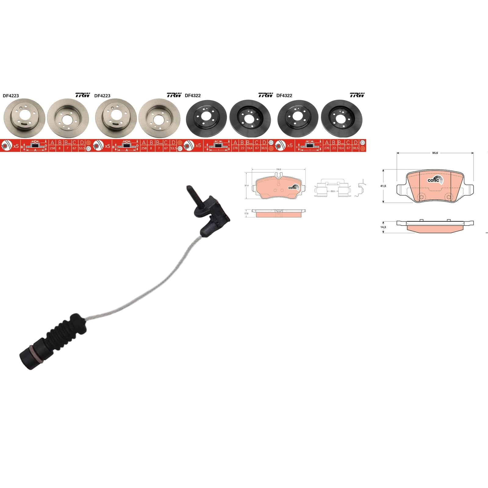 TRW Bremsscheiben + Beläge vorne + hinten passend für A-Klasse W168 A190 von BandelOne