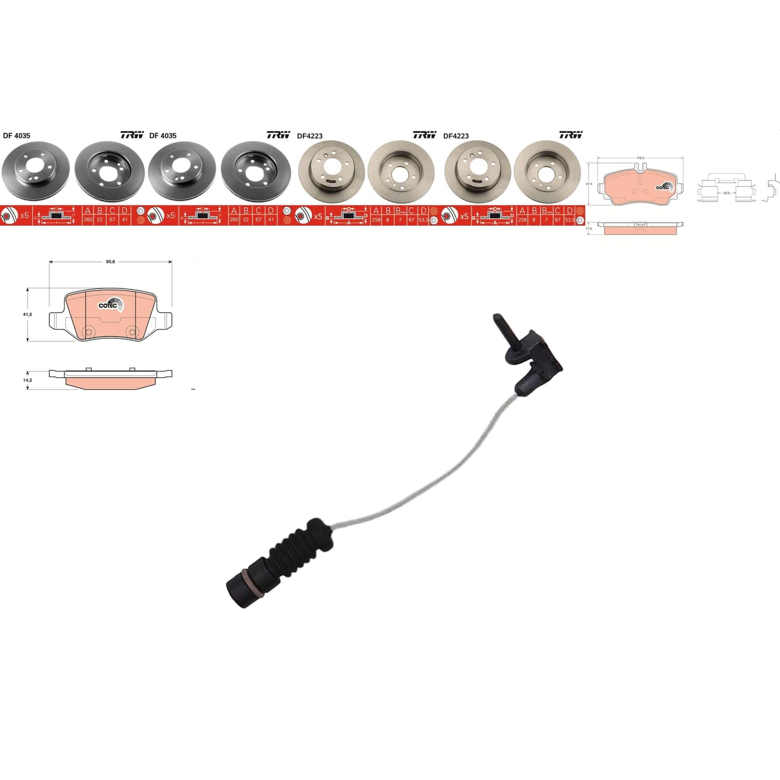 TRW Bremsscheiben + Beläge vorne + hinten passend für A-Klasse W168 von BandelOne