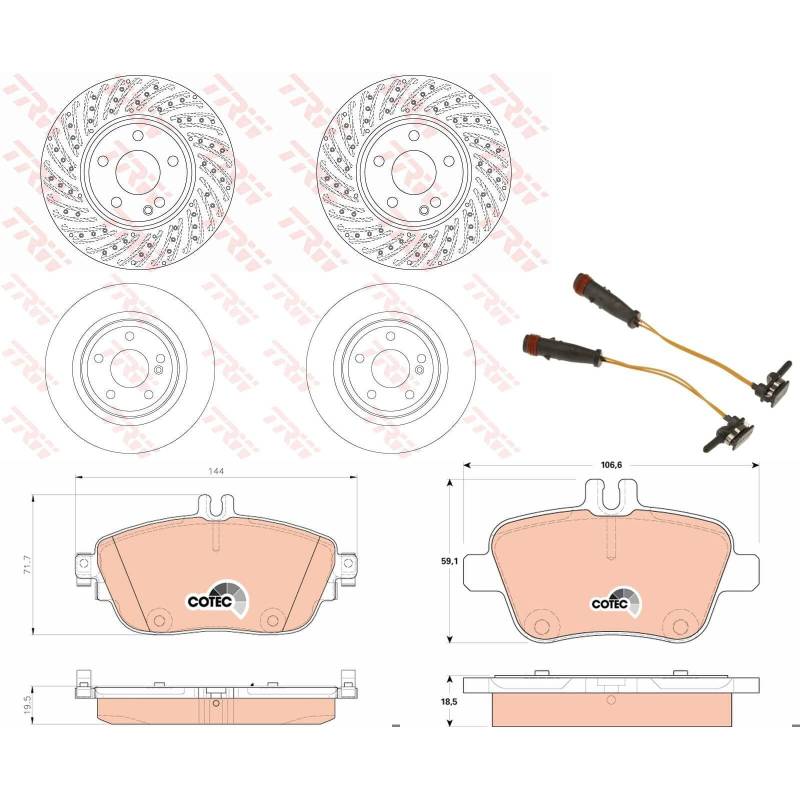 TRW Bremsscheiben + Beläge vorne + hinten passend für A-Klasse W176 CLA GLA von BandelOne