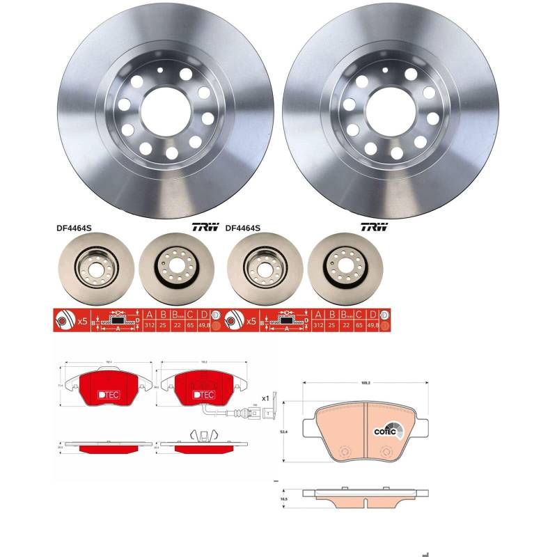 TRW Bremsscheiben + Beläge vorne + hinten passend für A3 Octavia SUPERB ALTEA von BandelOne