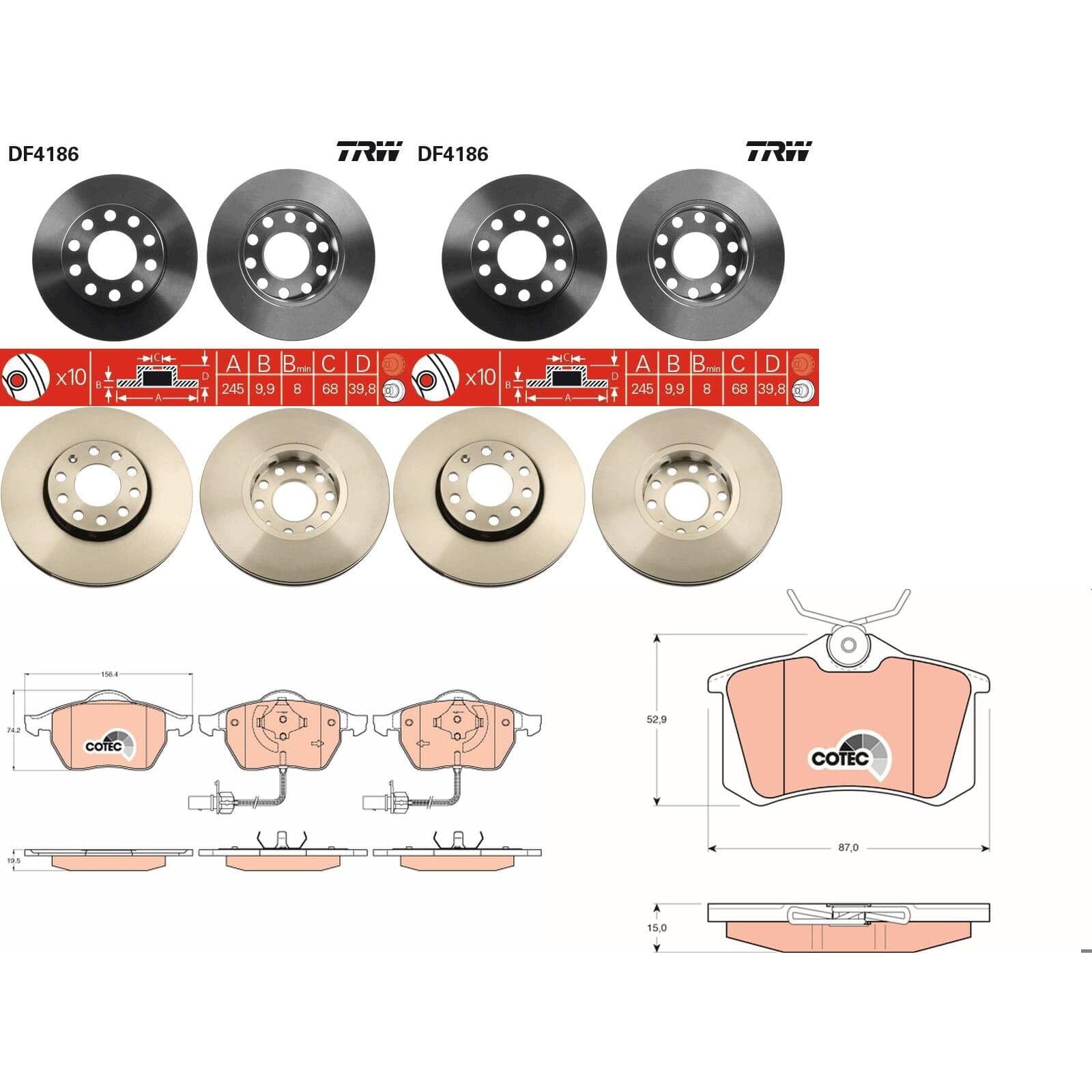 TRW Bremsscheiben + Beläge vorne + hinten passend für A4 8E B6 B7 EXEO von BandelOne