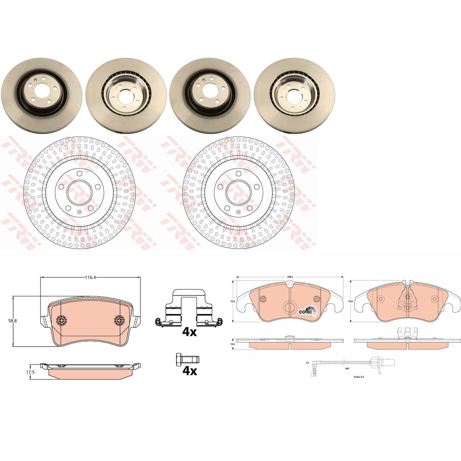 TRW Bremsscheiben + Beläge vorne + hinten passend für A4 8K B8 + A5 8T 8F von BandelOne