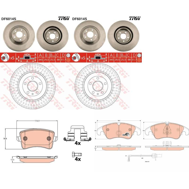 TRW Bremsscheiben + Beläge vorne + hinten passend für A4 S4 B8 8K A5 S5 von BandelOne