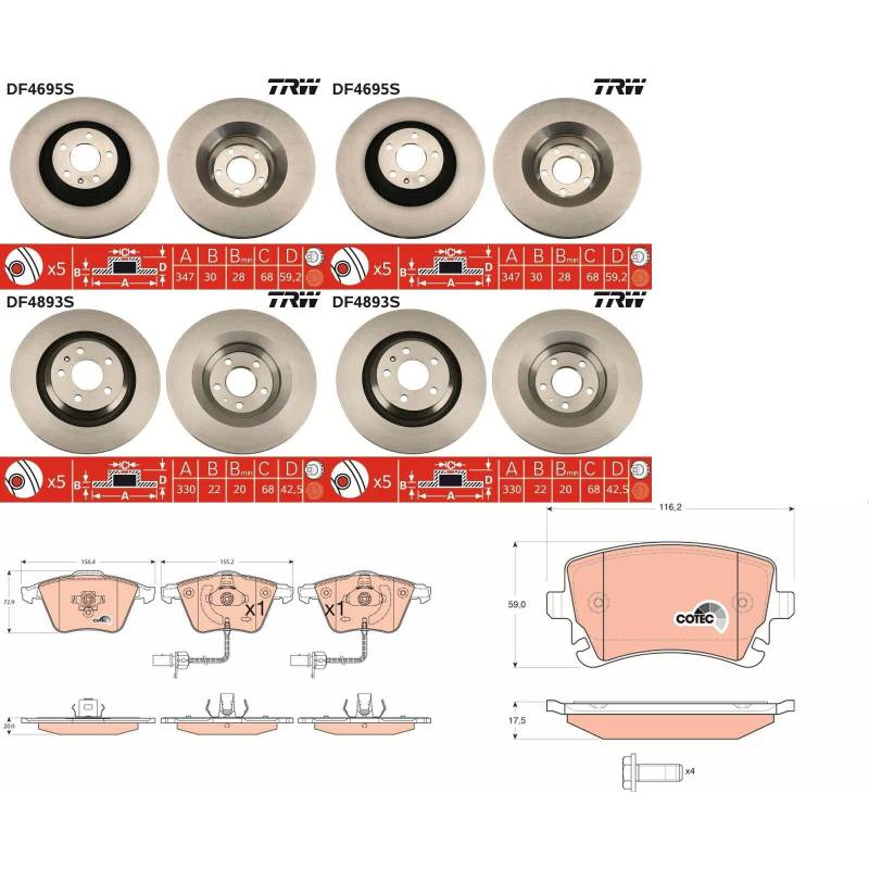 TRW Bremsscheiben + Beläge vorne + hinten passend für A6 Allroad C6 4FH von BandelOne